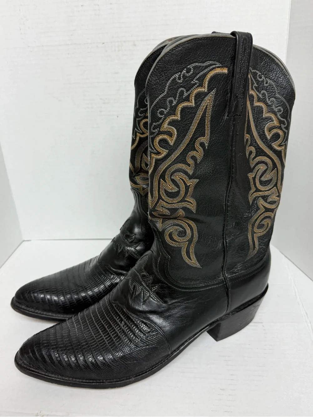 Lucchese 1883 Exotic Black Teju Lizard Cowboy Boots N1006J4 - Mens Size 13 D